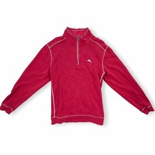 Tommy Bahama Men's Sweater Tobago Bay Half Zip Embroidered Logo Red Size Large
