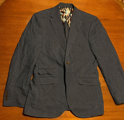 Next Signature Herren Anzugjacke Blazer Sakko 48 38R dunkelblau Leinen Slim Fit