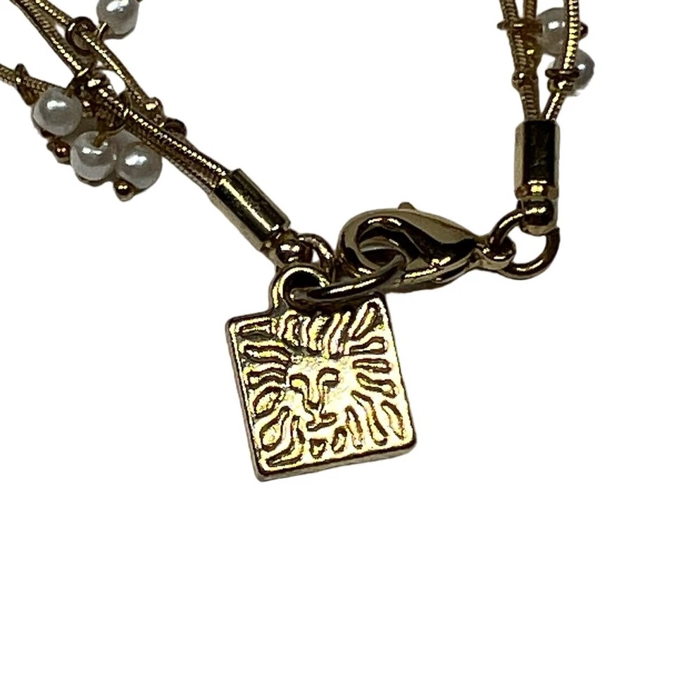 Pulsera colgante Anne Klein tono dorado cadena triple cadena imitación perla moda  Foto 3 de 4