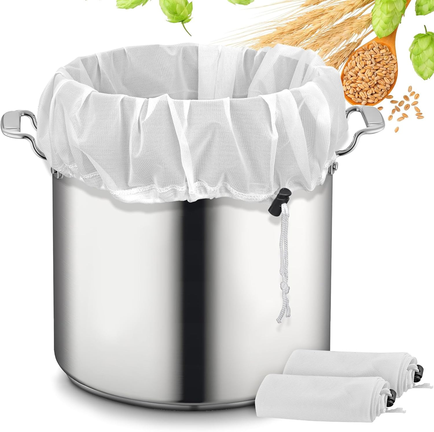 2 Pack XL Brew Bags, with Drawstring Reusable Straining Bag for Beer Wine Making