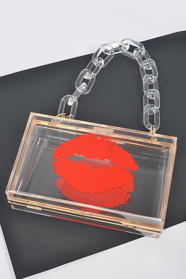 BNWT Brand New Transparent Kiss Lip Print Acrylic Top Handle Box Clutch Bag View 5
