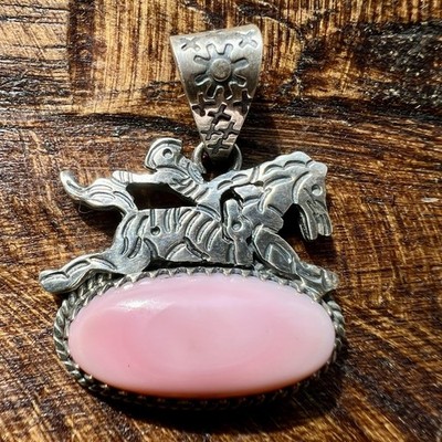 925 Sterling Silver Queen Conch Bucking Bronco Pendant Southwest