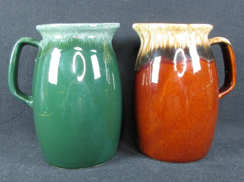 Hull Pottery-Pair of 32oz Pitchers-Mirror Brown & Green Agate-1960's