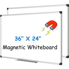 Magnetic Dry Erase Board 36 x 24 Inch, 3' x 2' White Board for Wall Silver ...