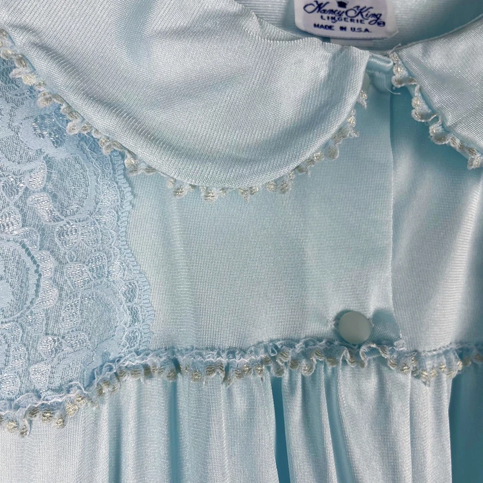 Nancy King Vintage Nylon Robe Nightgown Light Blue USA Size Medium Pocket - Image 3 of 4