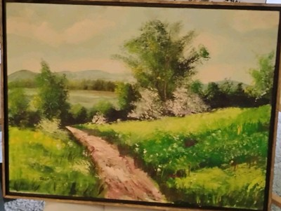 #ad Vintage Jean Trentacosta Lush Rural Countryside Landscape Oil Painting Signed... $295.00
