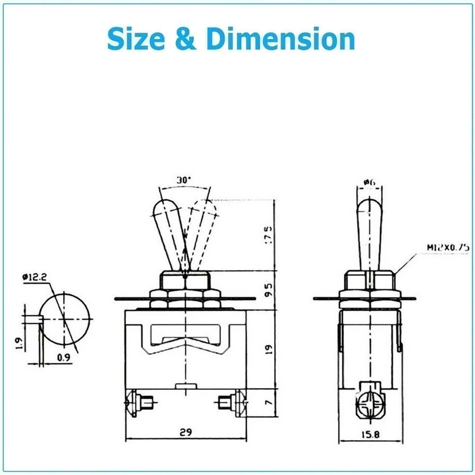 5X Toggle SWITCH ON/OFF Heavy Duty 15A 250V SPST 2 Terminal Car Boat Waterproof* - Image 3 of 4