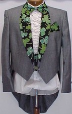 GRAY GREY TAIL TUXEDO SMOKING JACKET SHAMROCKS CLOVER PRINT MENS SIZES 37 - 43
