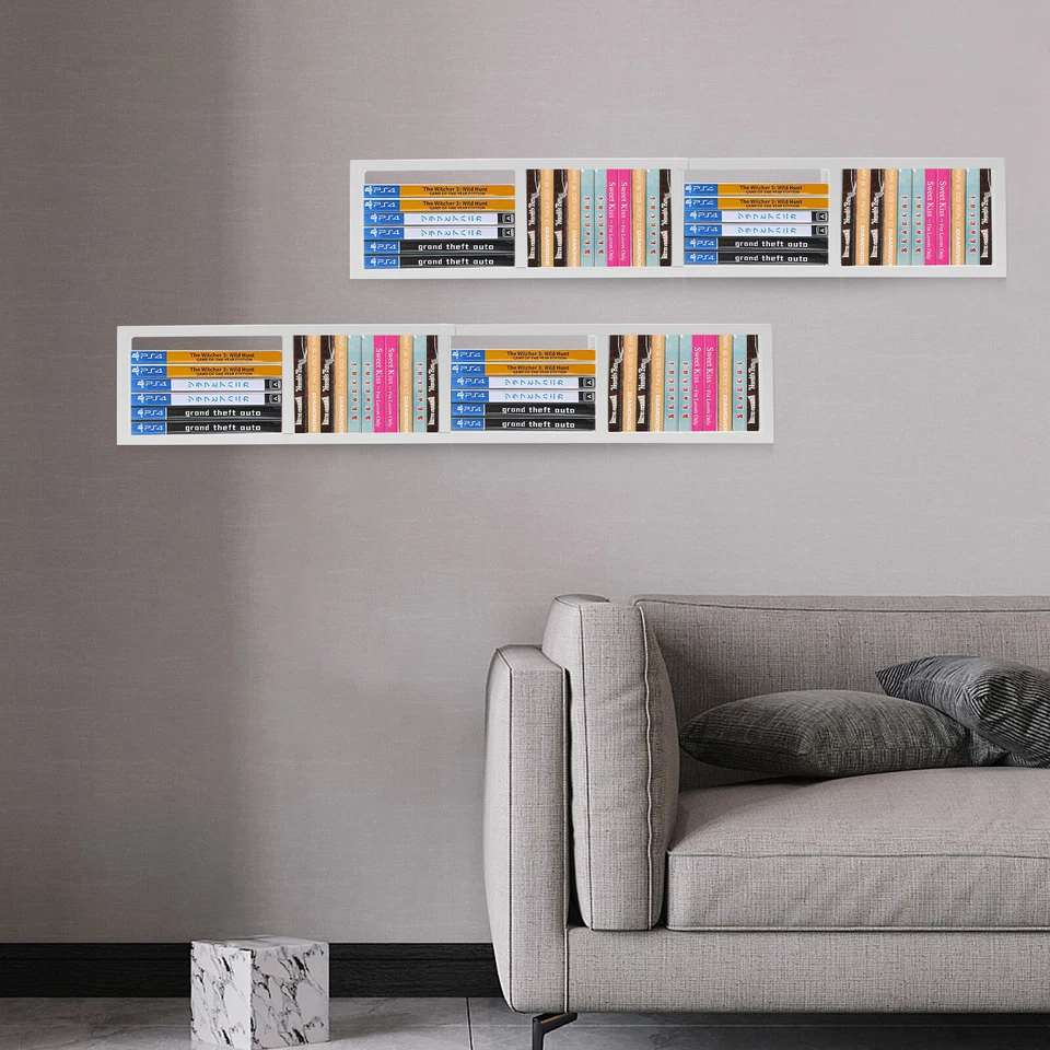 2 PCs Wall Mount 34 Inch Media Storage Rack, CD DVD Organizer Metal Shelf White - Image 3 of 4