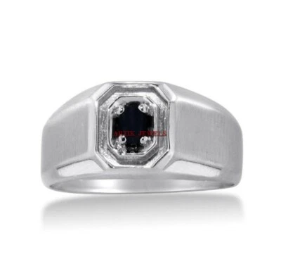 Chauffé Bleu Saphir Pierre Précieuse Avec 925 Argent Sterling Bague pour Homme - Photo 1/4