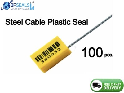 Cable Steel Lock Security Seal, 100 pcs., 12'' 1.8 mm, Numbered & Barcode BFS