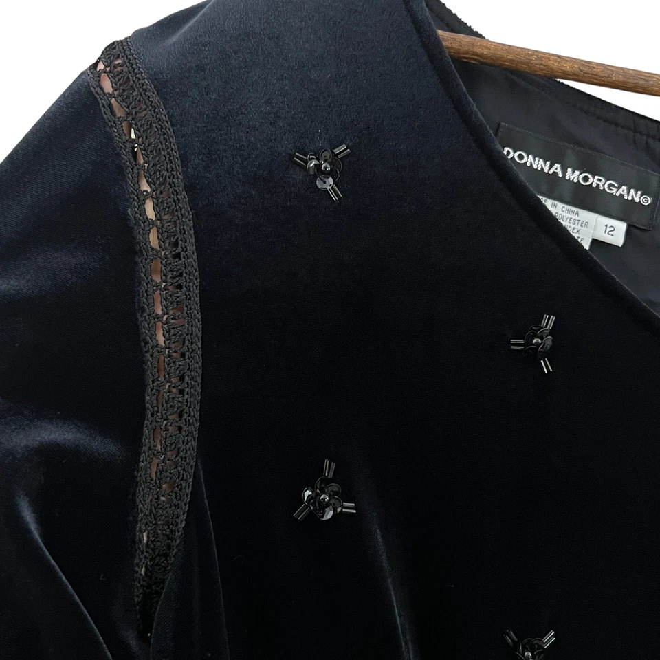 Maxi Vestido Donna Morgan Vintage Terciopelo Negro Manga Larga Talla Grande Foto 4 de 4