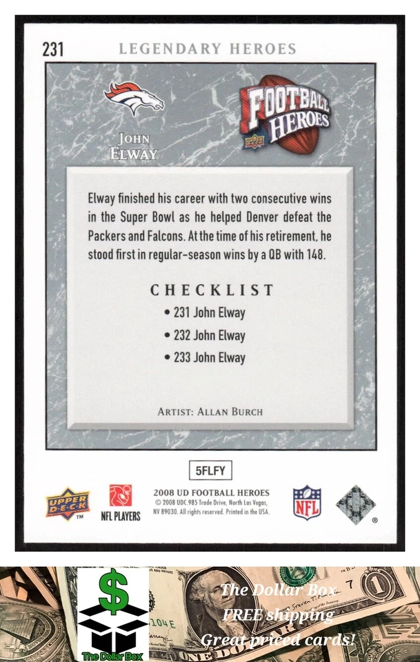 2008 Upper Deck Heroes #231 John Elway - Denver Broncos - Image 2 of 2