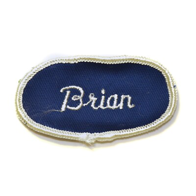 Vintage Brian Name Oval Patch Work Uniform Tag Worker Blue 3 1/4 x1 5/8'' NOS