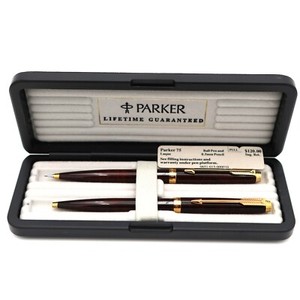 Parker 75 Lacquer Auburn Marble Ballpoint Pen & Pencil Set 63072 New Old Stock