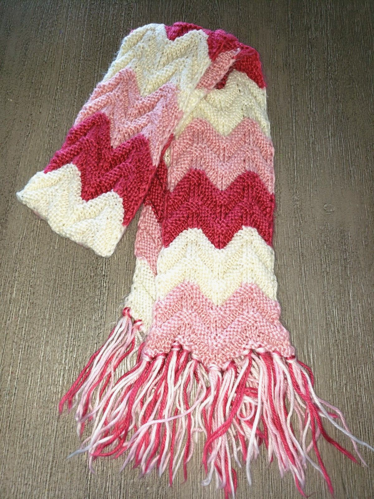 Soft Pink & White Winter Scarf with Fringes 56 Inch Long Super Condition