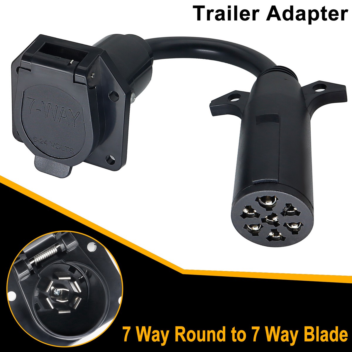 7 Pole Round Pin to 7 Way Blade RV Trailer Wiring Adapter