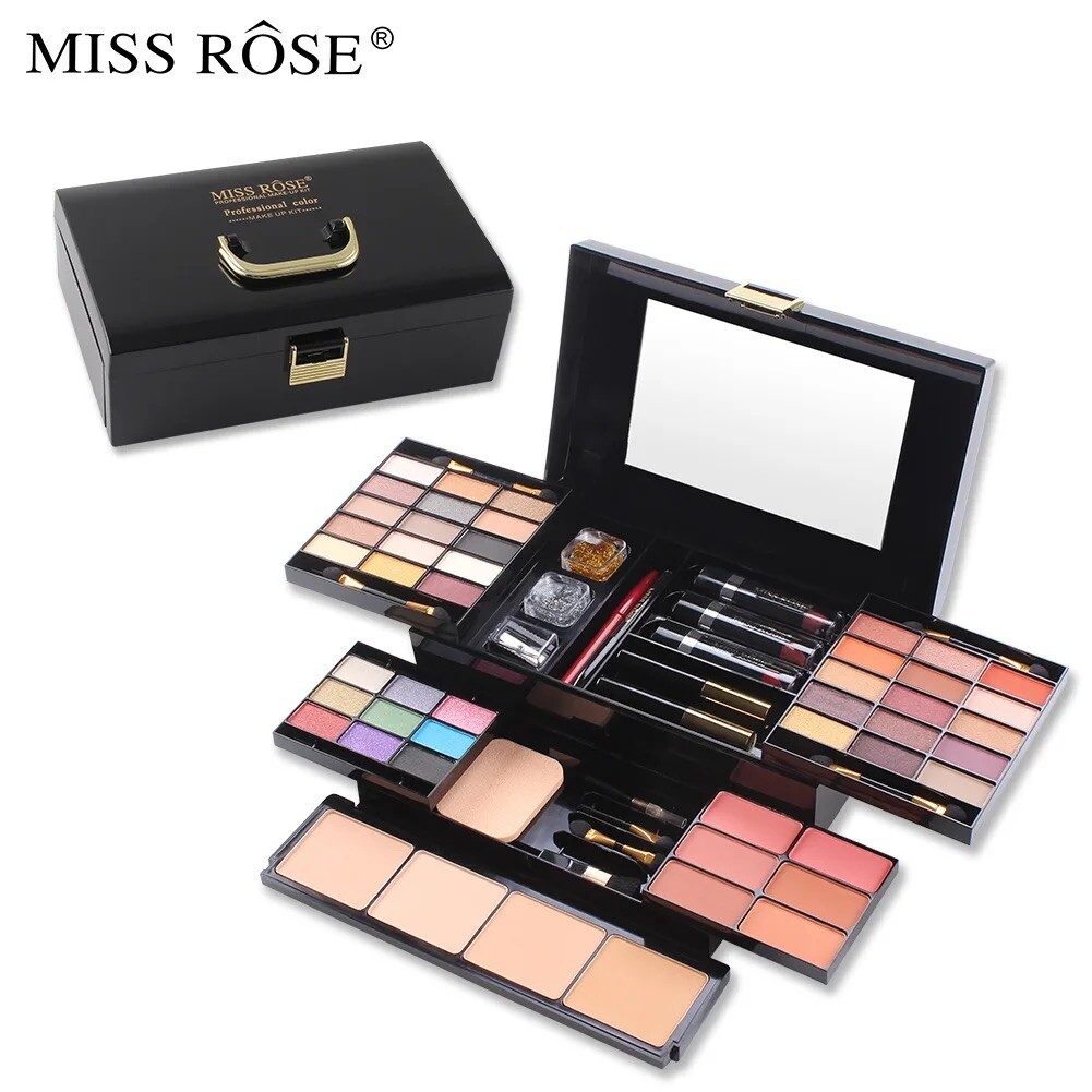 Miss Rose Professionelle Make-up-Box – Kompakt-Set Mit 94 Lidschatten, Concealern, Lipgloss & Mehr