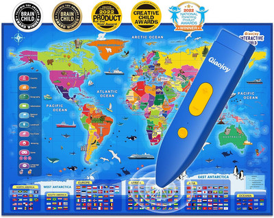 Bilingual Interactive World Map for Kids Learning and Educational Toys, Talking 