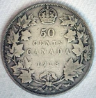 1918 Canada Half Dollar 50c Canadian Coin Very Good Circulated George V Ruler