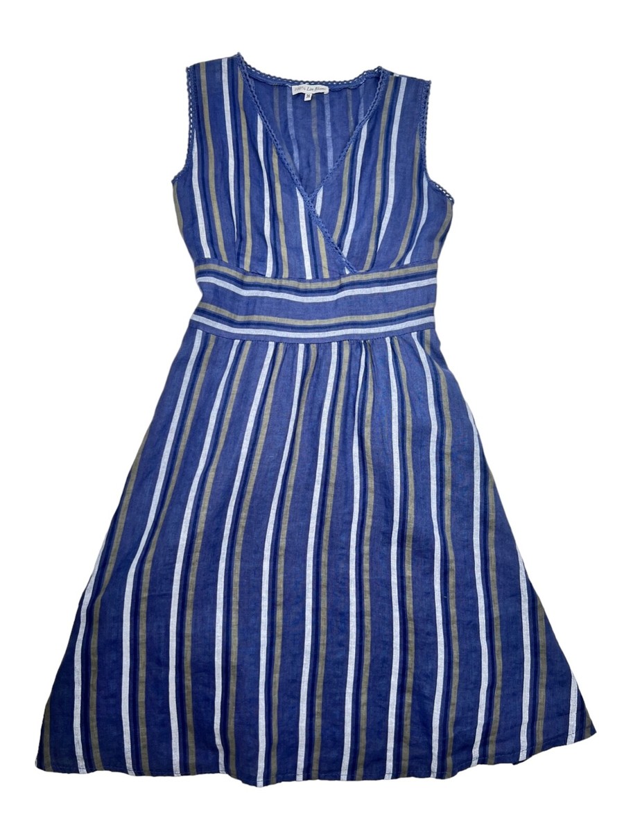 100% Lin Blanc 100% Linen Women's Sz 36 US 8 Stripe A-Line Sleeveless Dress  Blue | eBay