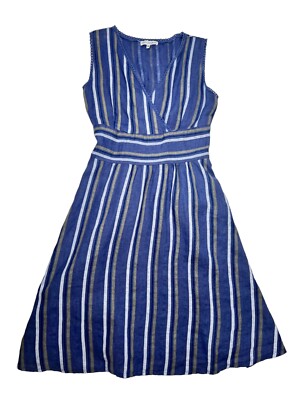 100% Lin Blanc 100% Linen Women's Sz 36 US 8 Stripe A-Line Sleeveless Dress  Blue | eBay