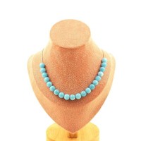 Mineralien Und Edelsteine. Halskette 20 Perlen Blaues Chalcedon 8 Mm. Kette