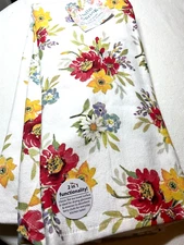 KAY DEE KITCHEN TOWELS (2) FLOWERS RED GOLD 18 X 28 TERRY LINED 18 X 28 NWT