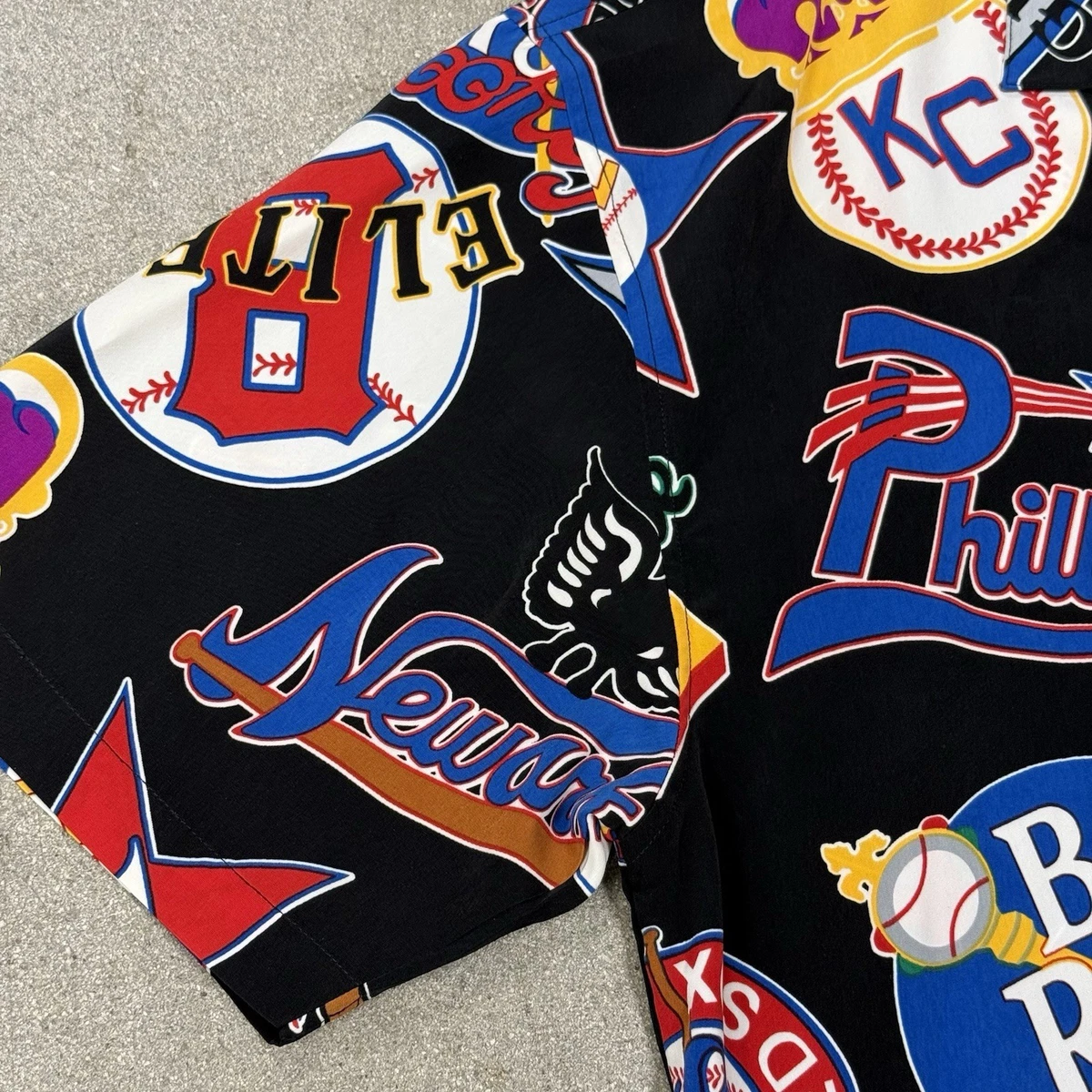 Camisa hawaiana vintage J Head Liga Negra de béisbol estampada con botones L