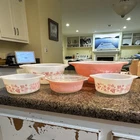 PYREX Gooseberry Pink & White 5pc Mixing Bowl Set 471, 472(qty 2), 443, 444