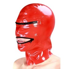 Red Unisex Latex Hood Zipper Style Rubber Mask Clubwear Fetish BDSM 0.4mm