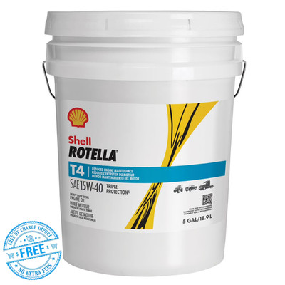Shell Rotella T4 Triple Protection 15W-40 Diesel Engine Oil, 5 Gallon Pail
