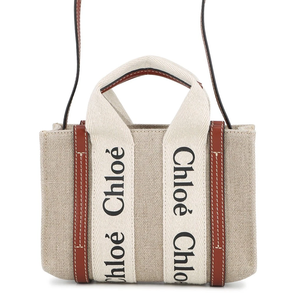 Chloe — Chloe Woody tote Size Mini Linen Beige/Brown CHC22AP237I2690U