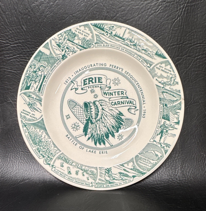 Kettlesprings Kilns Erie Winter Carnival Collector Plate 10in Green/White 1167VQ