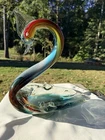 Vintage Murano Style Blown Glass Swan 12" Colorful Long Neck