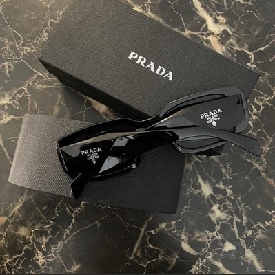 PRADA Milano Black Rectangular Sunglasses, Plastic Frame, Tinted Lenses 
