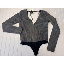 Boutique Blush Metallic Shimmer Silver Black Bodysuit Party Size Women's Small