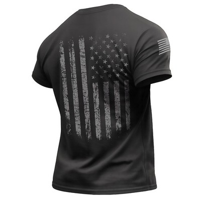 Distressed American Flag T-Shirt with Back & Sleeve Print   Patriotic USA