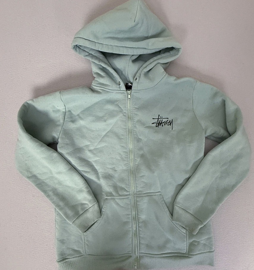Stussy Full Zip Hoodie Sweatshirt Mint Green Fleece Lined Men's