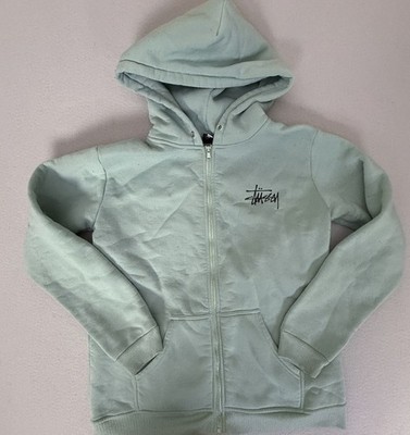 Stussy Full Zip Hoodie Sweatshirt Mint Green Fleece Lined Men's