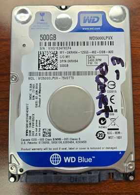 Western Digital Blue 500GB Internal 5400RPM 2.5'' (WD5000LPVX) HDD