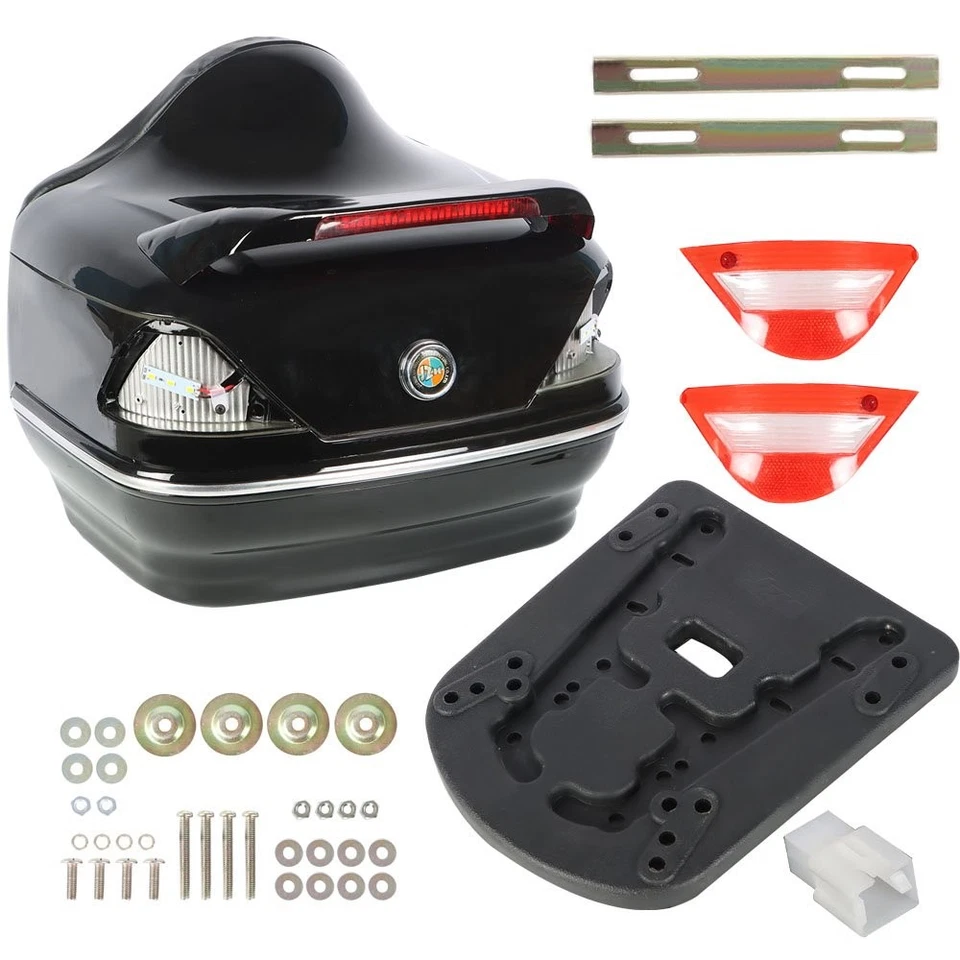 Universal Motorcycle Trunk Luggage Tail Box Pack W/ Tail Light Tour Pack Black - Image 2 of 4