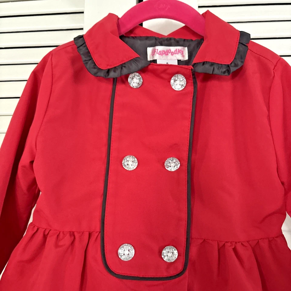 Casaco Flapdoodles Vintage Meninas Tamanho 5 Botão Vermelho Botões Diamante Acabamento Preto - Imagem 2 de 4