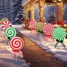 8 Pieces Christmas Decorations Outdoor Yard Garden Porch Sign - Large, Candy