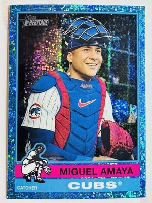 2025 Topps Heritage Chrome Light Blue Sparkle Refractors #482 Miguel Amaya SP