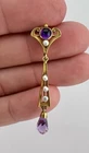 Antique Art nouveau 14k Yellow Gold Amethyst Seed Pearl LAVALIER Pendant 2 1/8"