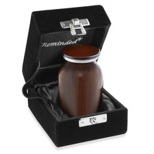Small Mini Keepsake Cremation Urn for Human Ashes, Brown with Velvet Case