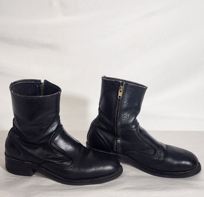 靴 vintage side zip leather boots Vintage Iron Age Black Leather Mens 11.5 Side Zip Boots Steel Toe