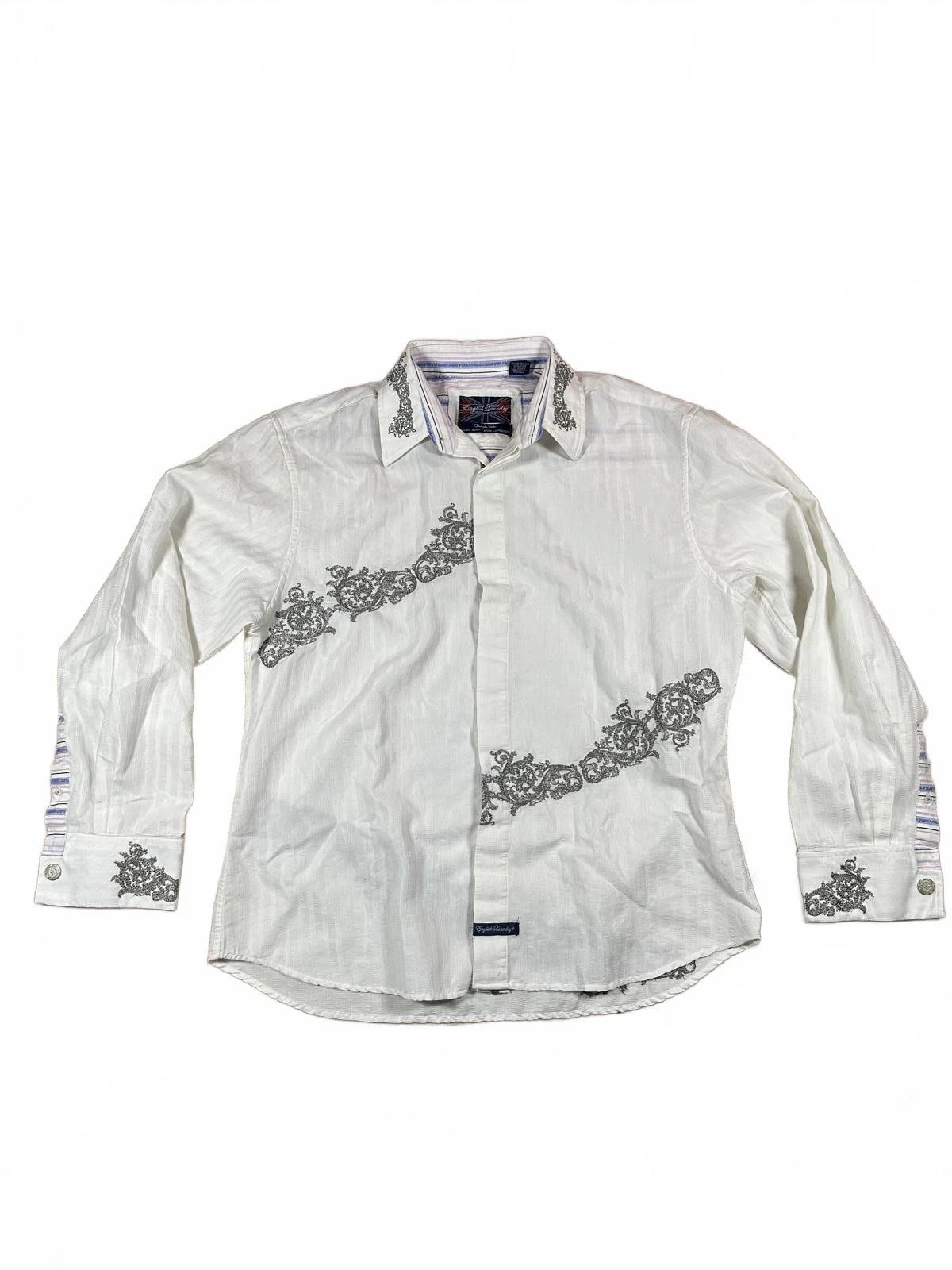 English Laundry Mens Dress Shirt XXL White Floral Embroider