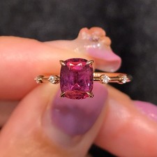 Decent Cushion Cut Pink Tourmaline Ring 925 Sterling Silver Gift For Her